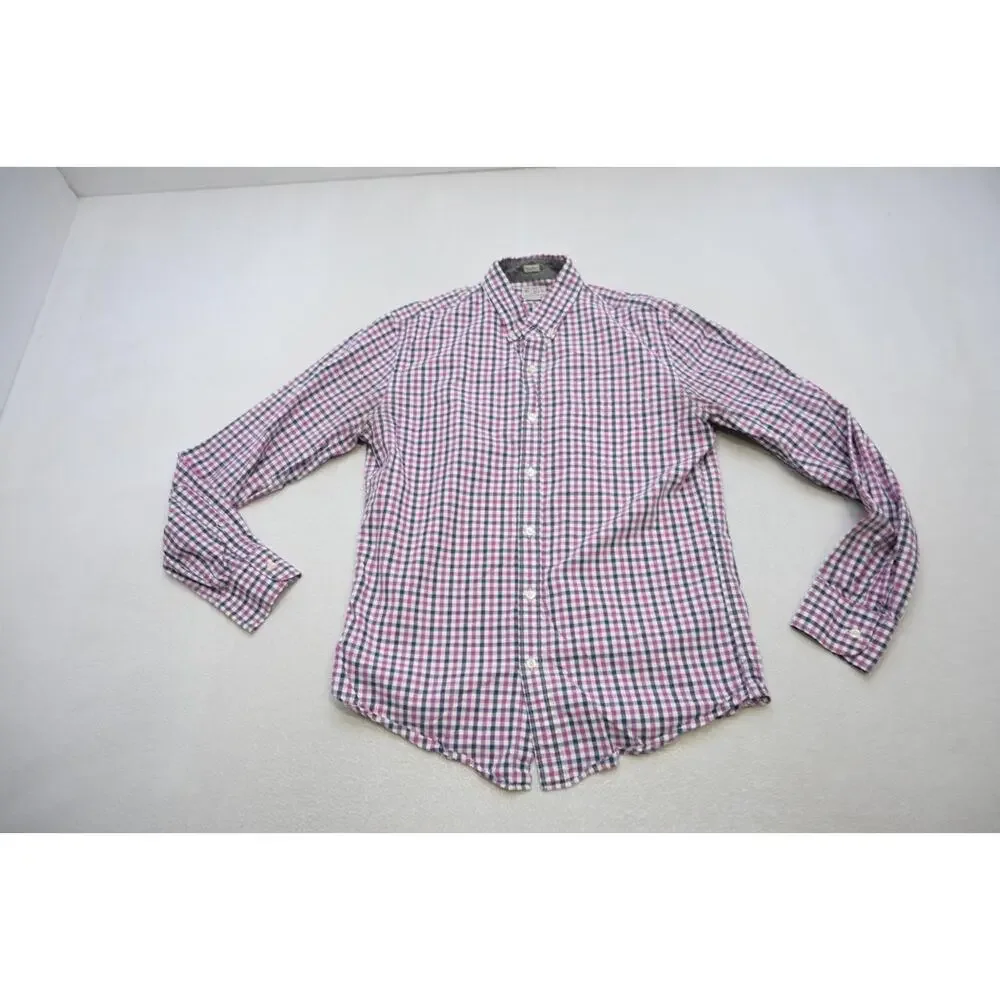J Crew Button Up Dress Shirt Long Sleeve Slim Fit Plaid‎ Front Pocket Mens Large